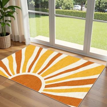 Imagem de Othilic Tapete de entrada Boho 7,5 x 12,7 cm – Pequenos tapetes laváveis para ambientes internos e externos para porta da frente Tapete antiderrapante laranja moderno retrô para sala de estar, quarto