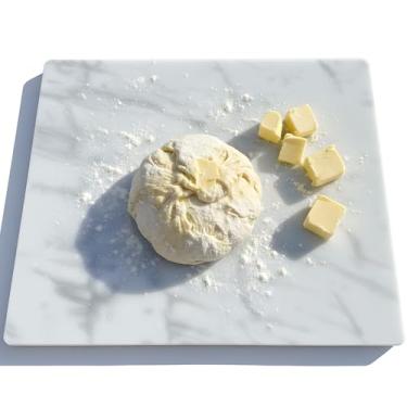 Imagem de DACHUN Tábua de corte de granito preto natural 40 x 50 cm, com pés antiderrapantes, para massa de bolo, placa de pastelaria de pedra... (branco montanha de neve, 50 x 40)