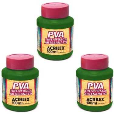Imagem de Kit Tinta Fosca Artesanato PVA Verde Oliva 3x 100ml Acrilex