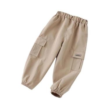 Imagem de Calças Cargo Infantis Primavera Outono Cor Sólida Casual Com Vários Bo