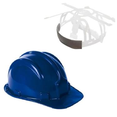 Imagem de Kit 5 Capacete P/ Pedreiro Obra Azul Construção C/ Carneira - PLASTCOR
