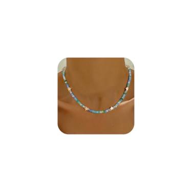 Imagem de Eaciy Colar feminino de pedras naturais Boho com miçangas coloridas, coração, pérolas, estrelas, joias à prova d'água, para mulheres, meninas, presentes, Latão, Sem Pedra Preciosa
