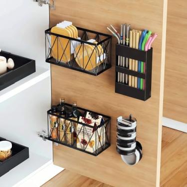 Imagem de MIXISAV Pacote com 4 organizadores de tampa de porta de armário sem broca para tampas de plástico e copo, armazenamento interno montado na parede, compatível com Tupperware, Yeti e Stanley, com