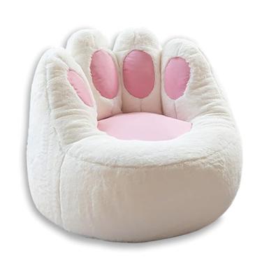 Imagem de KOLEV Bolsa de feijão apenas capa de pufe branca em forma de pata de gato para armazenamento de animais de pelúcia capa de cadeira para crianças, animais de estimação, adultos, decoração de quarto
