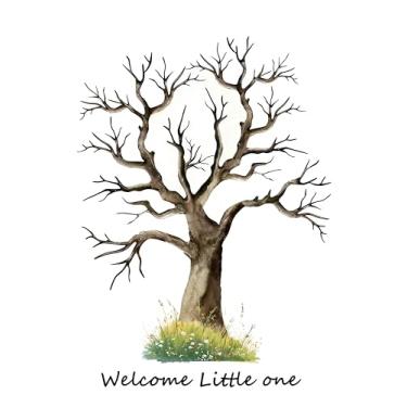 Imagem de EinNana Livro de visitas em tela de árvore de impressão digital revelação de gênero, decorações de chá de bebê, pintura pendurada com impressão digital, suprimentos de festa (A, 4)