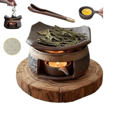 Imagem de Óleo essencial de cerâmica para aromaterapia, queimador de aromaterapia de cedro e zen, kit de queimador de incenso zen feito à mão, castiçais de luz de chá, aquecedor de bule de chá para meditação