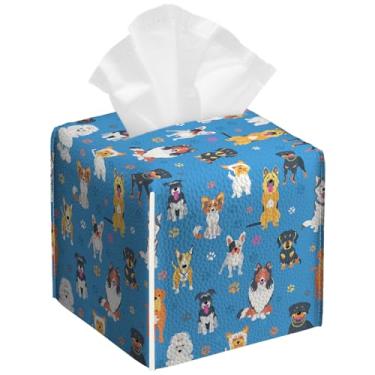 Imagem de Pacote com 2 caixas de lenços de papel para cães fofos, quadrados, de couro PU, à prova d'água, organizador de papel facial para banheiro, cozinha, casa, escritório, carro