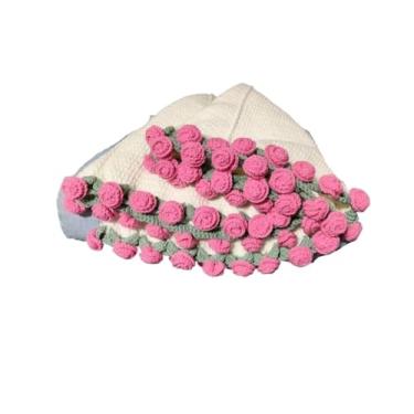 Imagem de Cobertor de flores de mão 1,1 m com acabamento em crochê para namorada, buquê de presente para mãe (rosa)