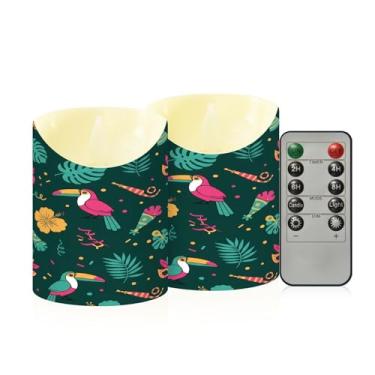Imagem de Wassud Pacote com 2 velas de carnaval com folhas de pássaros sem chama com controle remoto, velas realistas cintilantes com temporizador, velas decorativas para Natal, casamento, festa, decoração de