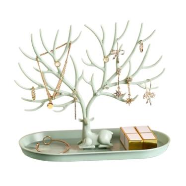 Imagem de Cuofyunl antler árvore jóias expositor armazenamento árvore torre rack pendurado organizador com veados para anel colar brincos (Verde)