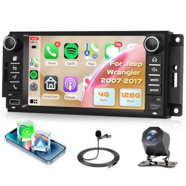 Imagem de Estéreo automotivo duplo DIN de 4 + 128 GB para Jeep Wrangler (2009-2018), unidade principal Android 13.0, carro sem fio 8 core e Android Auto, rádio veicular com tela sensível ao toque de 17