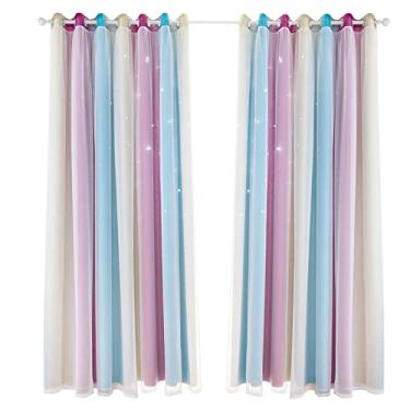 Imagem de 2 peças Cortina de Isolamento e Bloqueio Luz com Padrão Estrela Furo Gradiente Simples para Quarto Sala Estar