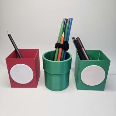 Imagem de Kit de 4 Organizadores Criativos - Porta-Caneta e Lápis para Mesa de Escritório e Home Office, Design Único e Prático (3 UNI - MARIO, LUIGI E CANO)