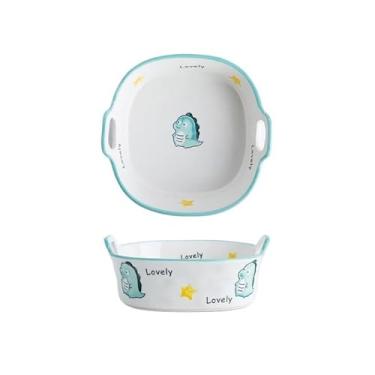 Imagem de x3anggyt5 Assadeira, fritadeira, tigelas de panificação, tigela de cerâmica de orelha dupla para uso doméstico, prato especial, tigela de sopa, utensílios de mesa, caçarola para forno (verde)