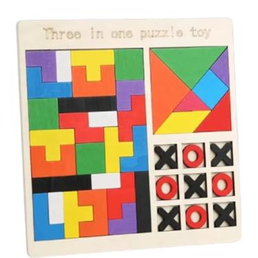Imagem de Brinquedo Educativo Infantil Montessori de Madeira – Encaixe de Formas e Cores – Puzzle Didático para Desenvolvimento Cognitivo, Coordenação e Aprendizado - TDAH - (Tetris + Jogo da Velha)
