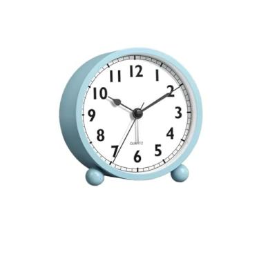 Imagem de Despertador analógico para quarto, relógio pequeno com luz noturna, operado por bateria, para sala de estar, quartos, relógio de mesa (azul, 11 cm)