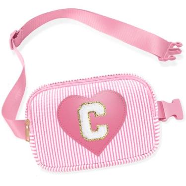 Imagem de Pochete infantil para meninas, bolsa tiracolo com inicial rosa, 4, 5, 6, 7, 8, 9, 10, 11, 12, 13 anos, ideias de presente de aniversário para meninas, rosa, C
