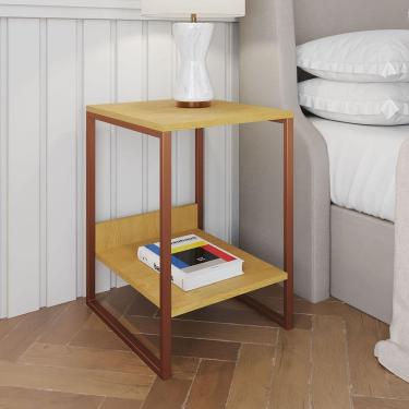 Imagem de Mesa Cabeceira Lateral De Cama Industrial Canela Tókio Base Cobre Cor: Canela