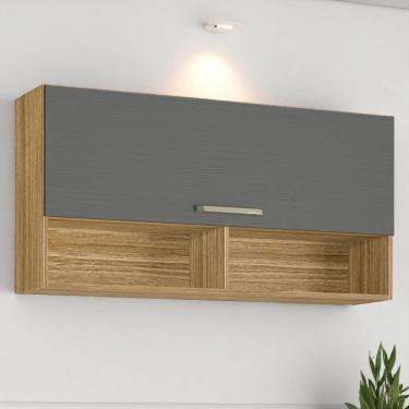 Imagem de Armário Aéreo De Parede C/ Porta Basculante E Nichos 120 Cm Lapis Freijó Gris