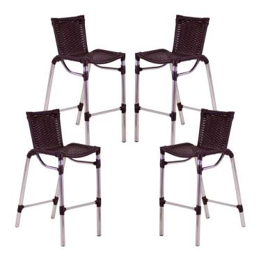 Imagem de Kit 4 Banquetas Fortaleza Em Alumínio Alta Edícula Cozinha Tabaco