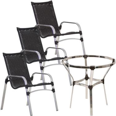 Imagem de 3 Cadeiras Emily E Mesa Sem Tampo Alumínio Trama  Preto