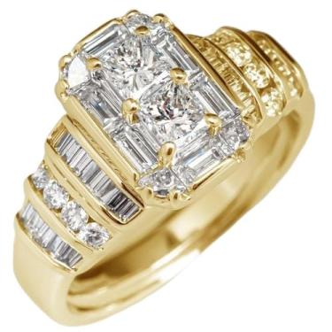 Imagem de Anéis de noivado de zircônia cúbica branca quadrada banhada a ouro para mulheres, alianças de casamento, presente de festa, 7, Liga de aço, Zircônia cúbica