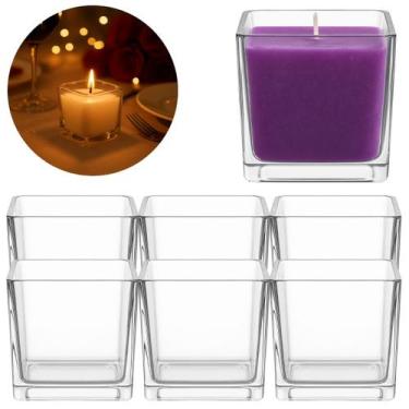 Imagem de Jogo de 6 Castiçais Vidro Quadrado Para Mesa Jantar - Freecom