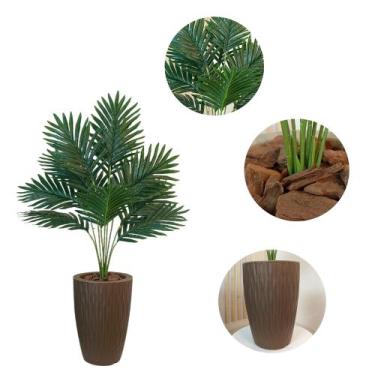 Imagem de Planta Artificial Palmeira Com Vaso Ondulado Cone Decoração - - Planta