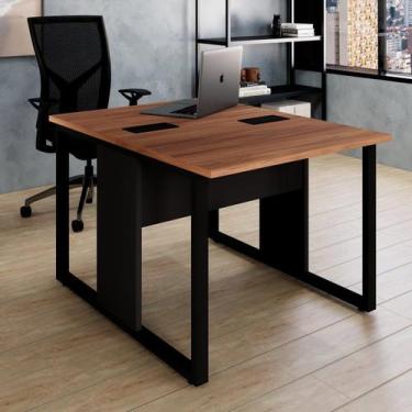 Imagem de Escrivaninha Mesa Escritório Dupla Pé Quadrado 90cm Industrial Nogal e