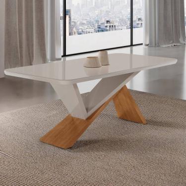 Imagem de Mesa para Sala de Jantar Texas Tampo 180cm Canto Copo com Vidro Naturalle / Off White / Serig. OFF