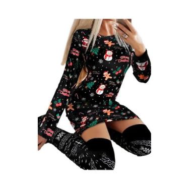 Imagem de Vestido Mini Feminino Temático De Natal Com Manga Longa E Gola Redonda