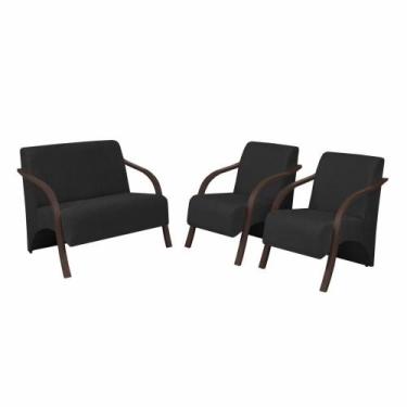 Imagem de Conjunto Poltronas Vênus Braço Madeira Suede Preto - D SALLA