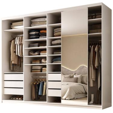 Imagem de Closet Casal 1 Porta de Correr Com Espelho 6 Gavetas 277cm MDF Sonni R02 Branco - Lyam...