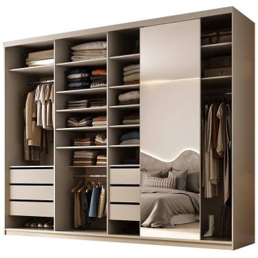 Imagem de Closet Casal 1 Porta de Correr Com Espelho 6 Gavetas 277cm MDF Sonni R02 Bege - Lyam Decor