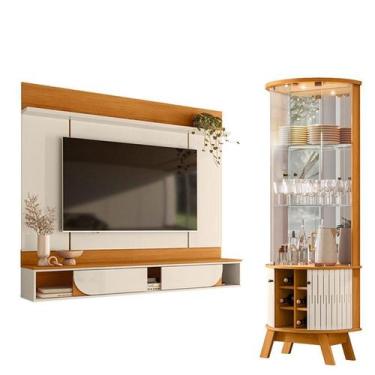 Imagem de Painel para Tv Aura com Cristaleira Marina Cinamomo Off White - Madete