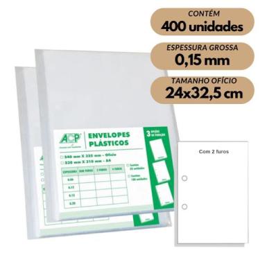 Imagem de Envelope Saco Plástico Ofício Acp 0,15mm 2 Furos C/400