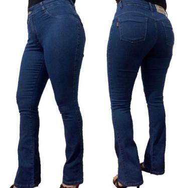 Imagem de Calça jeans feminina  cintura alta flare plus size - Jeans flere 