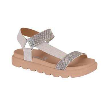 Imagem de Sandália Papete Strass Vizzano 6459121 Feminina, Natural nude cristal,