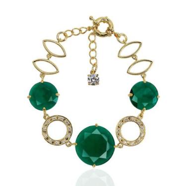 Imagem de Pulseira feminina regulável pedra verde banhada a ouro 18k - Brimatto