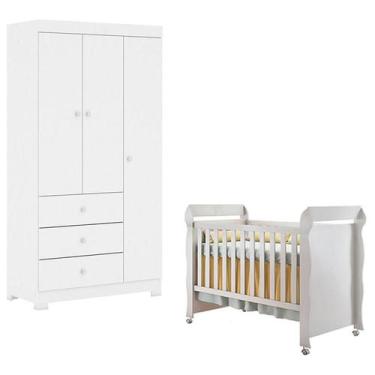Imagem de Berço Americano Mirelle com Guarda Roupa 3 Portas Duda Branco Brilho  