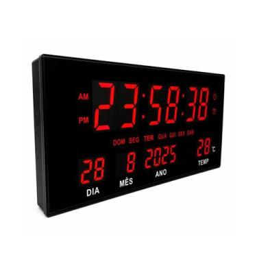 Imagem de Relógio de Parede Digital com Temperatura Alarme Data e Fonte Bivolt -