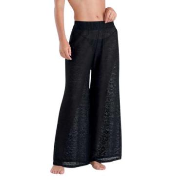 Imagem de Saída de Praia Calça Pantalona Laise She Elegante Poliamida, Preto, GG