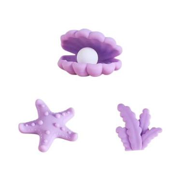 Imagem de Topo De Bolo Cauda De Sereia Decoração Conchas De Coral Tema Fundo Do 