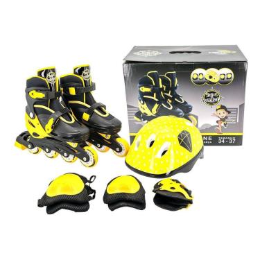 Imagem de Patins In Line Infantil Com Proteção Preto 4 Rodas 34-37