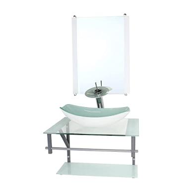 Imagem de GABINETE DE VIDRO PARA BANHEIRO 60CM AC CUBA OVAL CHANFRADA BRANCO COM TORNEIRA CASCATA