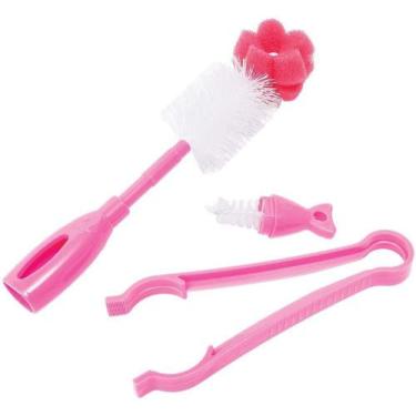 Imagem de Kit Escova Para Mamadeiras E Pinça Rosa Buba - Buba Toys