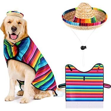 Imagem de Chapéu Sombrero para cães, fantasia divertida de cachorro, fantasia de sombrero ajustável, chapéu de palha mexicano, chapéu de palha de Chihuahua para decorações de festa mexicana (grande)