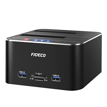 Imagem de FIDECO Docking station de disco rígido, USB 3.0 SATA para HDD/SSD de 2,5 e 3,5 polegadas, compartimento duplo, suporte offline clone (alumínio e ABS preta)