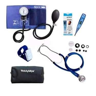 Imagem de Kit Enfermagem Esfigmo Esteto Estojo Garrote E Termometro (Azul)