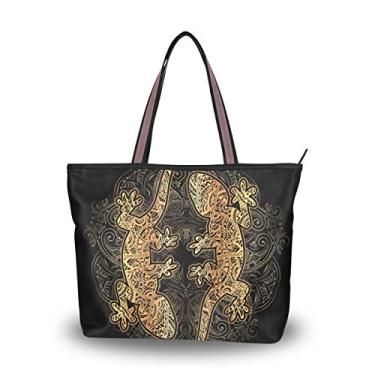 Imagem de Bolsa de ombro ornamentada com lagartos dourados para mulheres e meninas, Multicolorido., Large